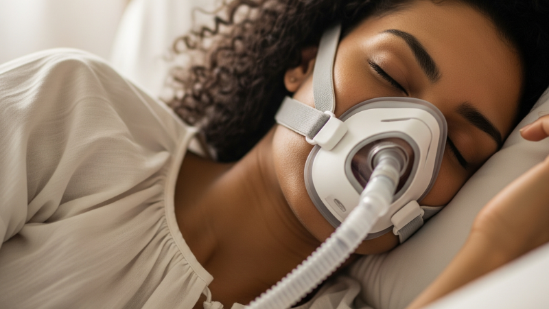 woman wearing cpap mask