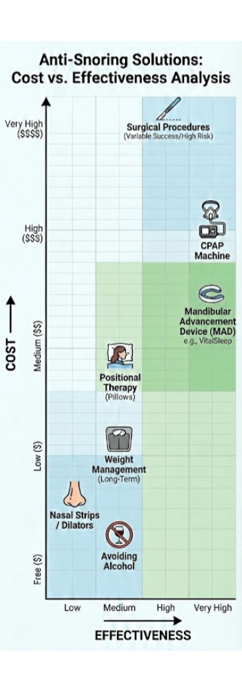 Anti-Snoring Solutions Comparison: Cost vs Effectivness Chart