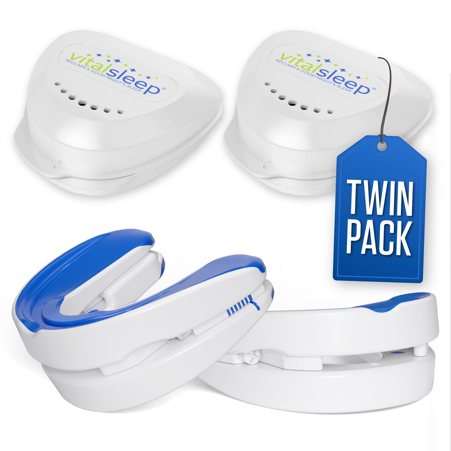 VitalSleep DuoPack twin pack with two adjustable snoring mouthpieces and two cases