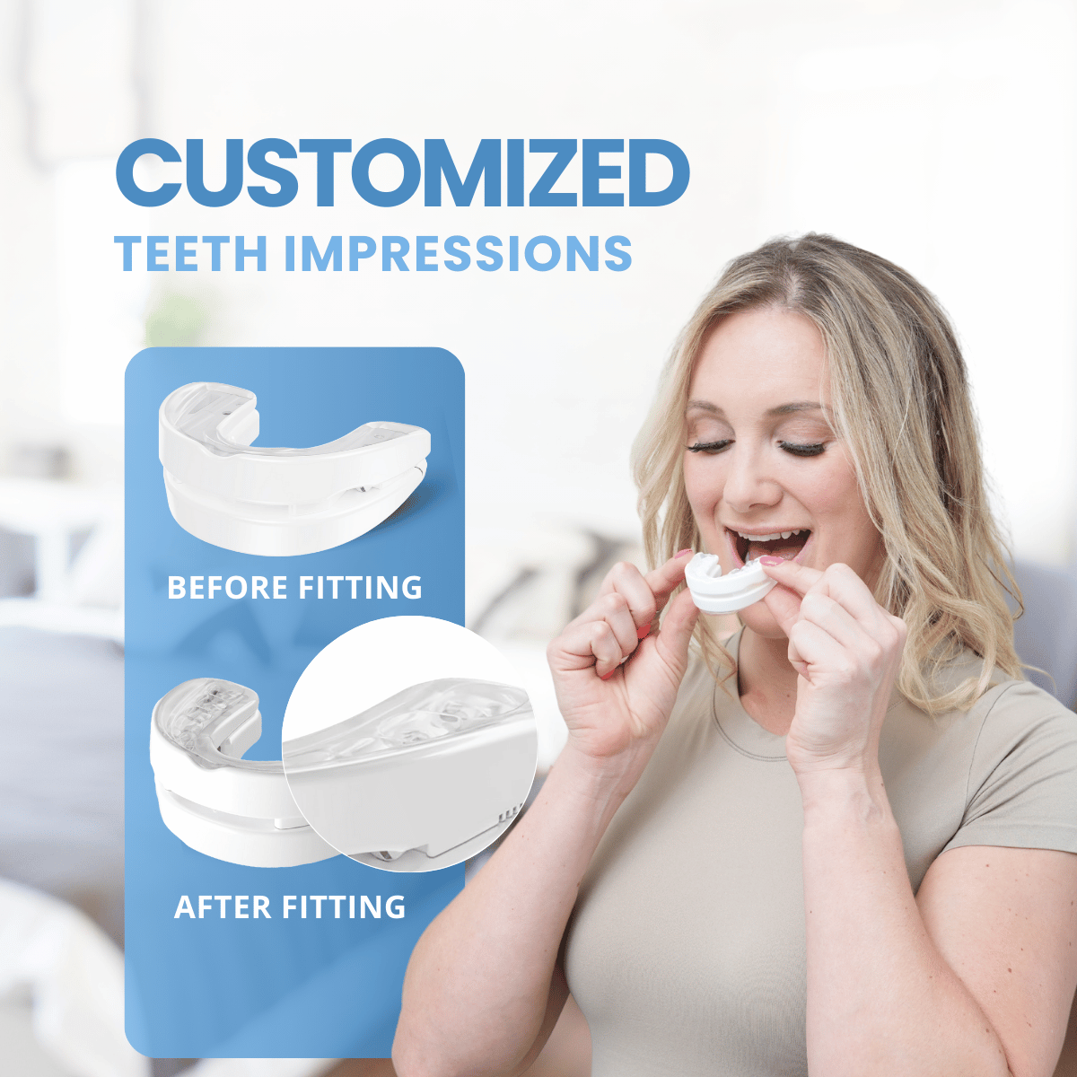 woman wearing snoring device