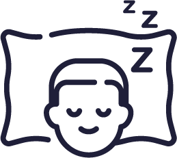 Illustration of a sleeping person with a peaceful expression, surrounded by sleep symbols 