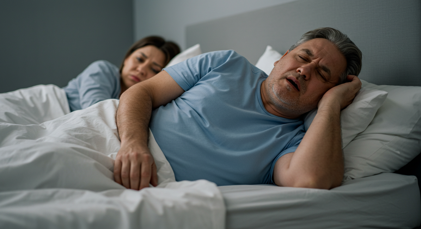 photo of a person snoring in their bed
