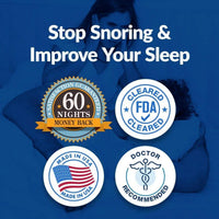 VitalSleep anti-snoring mouthpiece benefits graphic on a blue background